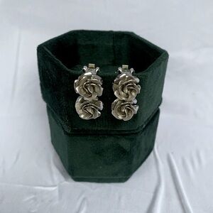 Vintage Style Silver Rose Clip on Earrings